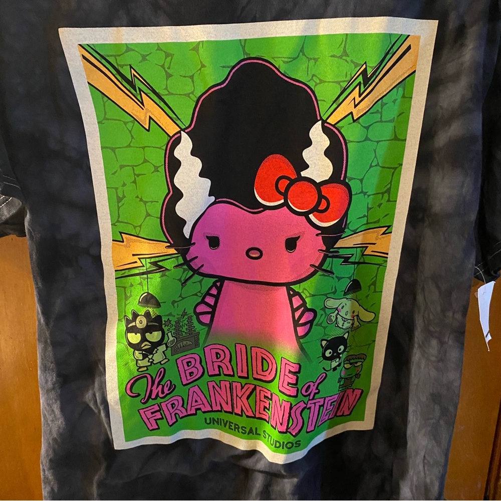 Hello Kitty x Bride of Frankenstein Universal Studios Tie Die Black Light Tee - Picture 5 of 6